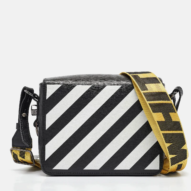 Women's crossbody bag ultimate convenience -Off-White Black/white Diagonal Print Leather Binder Clip Crossbody Bag