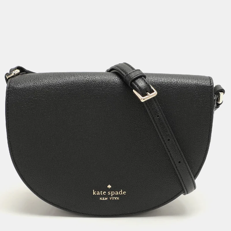 Women's crossbody bag high-end finish -Kate Spade Black Leather Luna Crescent Crossbody Bag