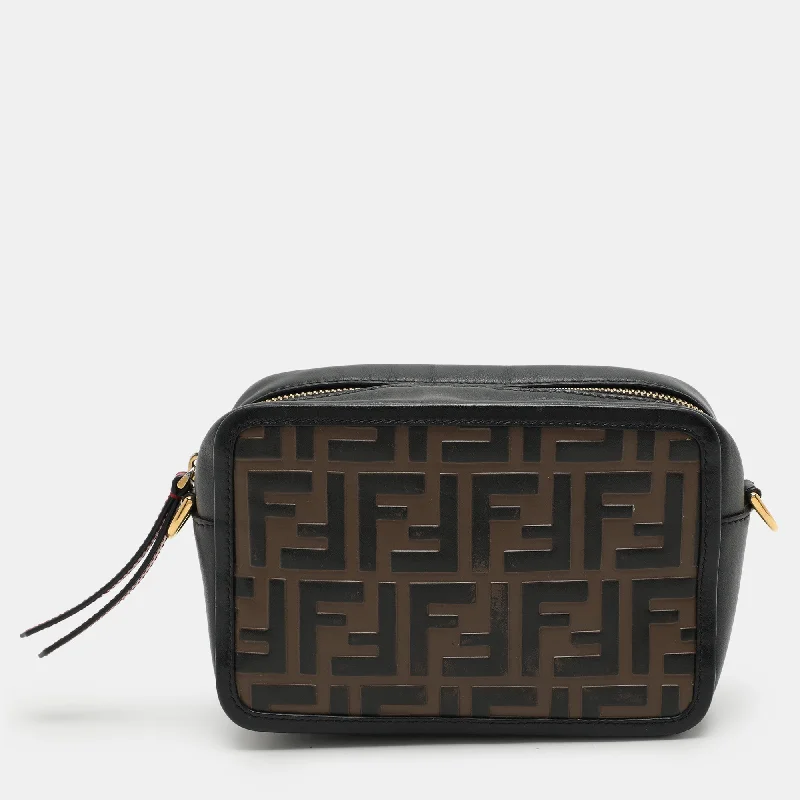 Women's crossbody bag affordable bundle -Fendi Black/brown Ff Embossed Leather Mini Camera Crossbody Bag