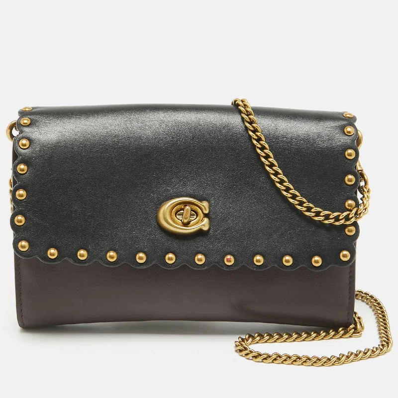 Women's crossbody bag stylish special -Coach Black/burgundy Leather Scallop Studded Marlow Crossbody Bag