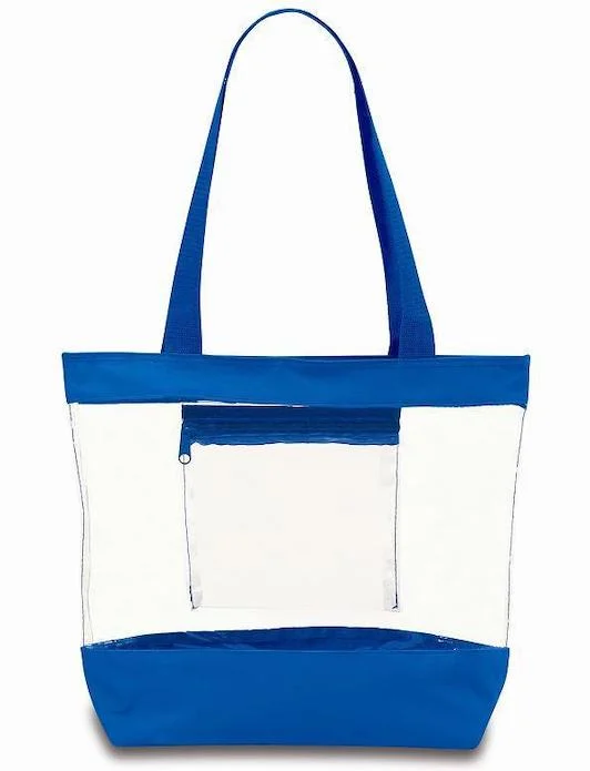 Women's tote bags open-access -Medium Clear Tote Bag w/ Zipper Closure and Interior Pocket - Royal Blue (BG201-ROY)