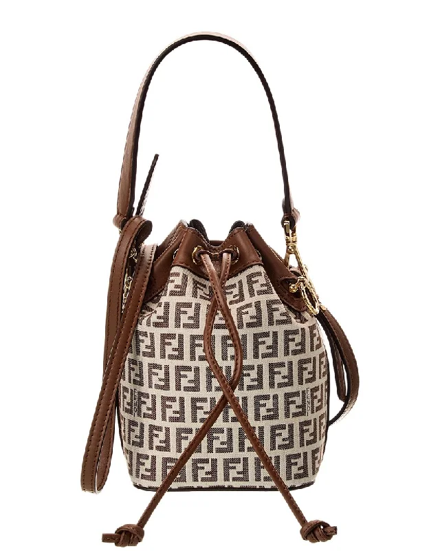 Women's bucket bag luxury brand -FENDI Mon Tresor Mini FF Jacquard & Leather Bucket Bag