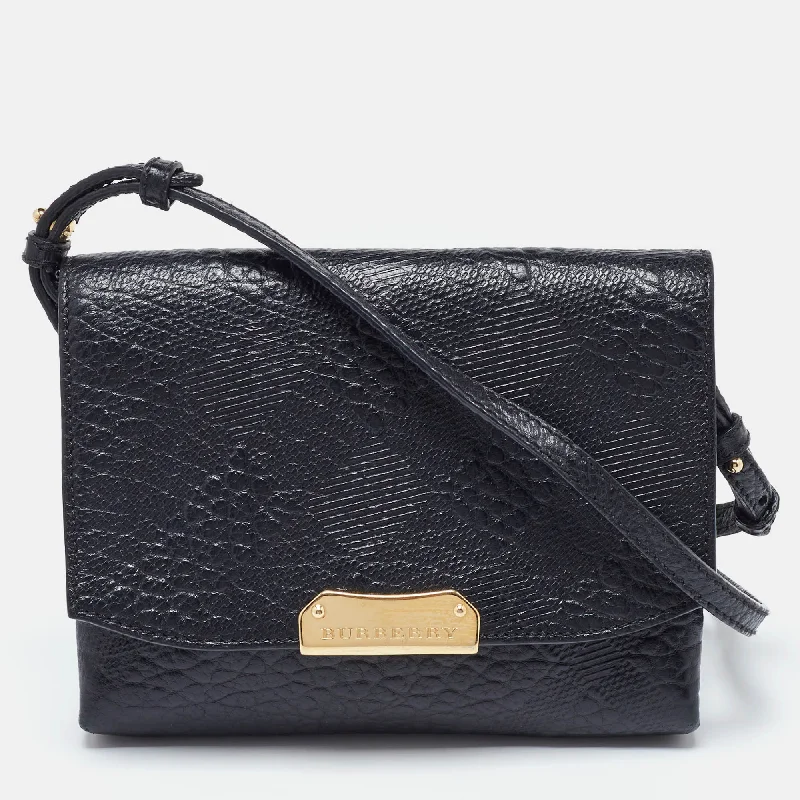 Women's crossbody bag custom kit -Burberry Black Embossed Check Leather Small Langley Crossbody Bag