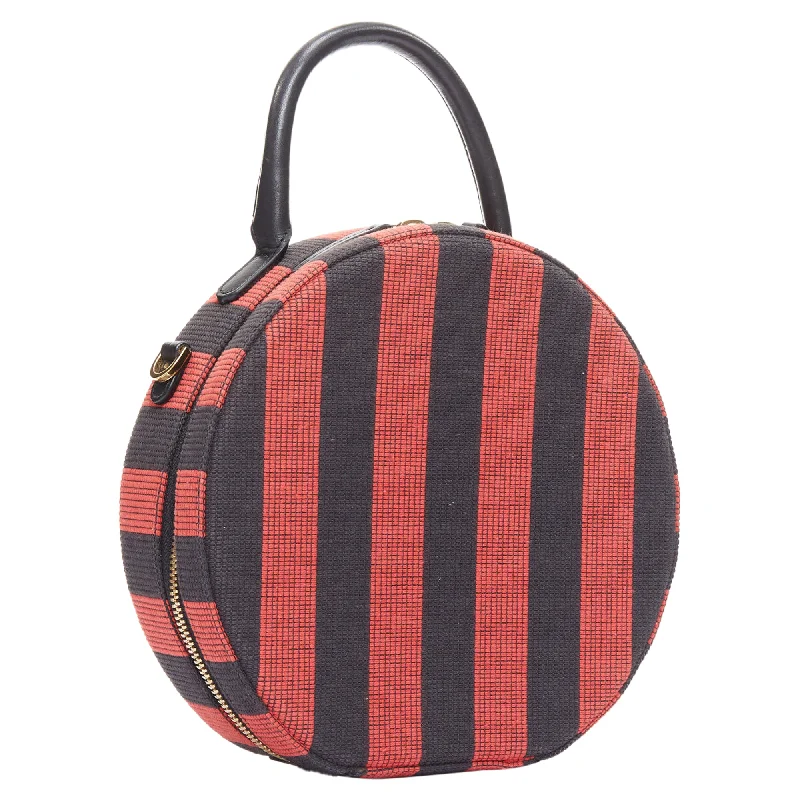 Women's crossbody bag crew outfit -Mansur Gavriel Circle red striped fabric leather trim crossbody bag