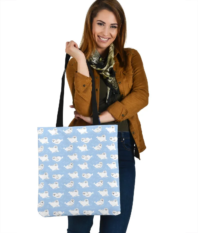 Women's tote bags solid-chic -Seal Pattern Cloth Tote Bag