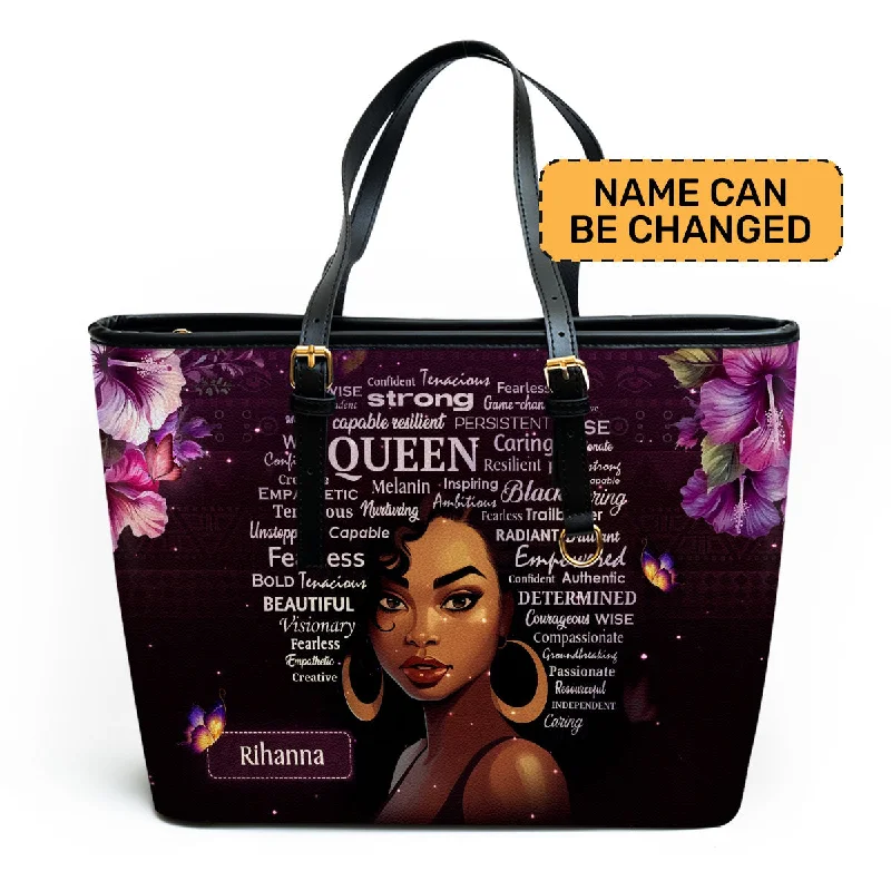 Women's tote bags floral -Black Queen - Personalized Leather Totebag SB37