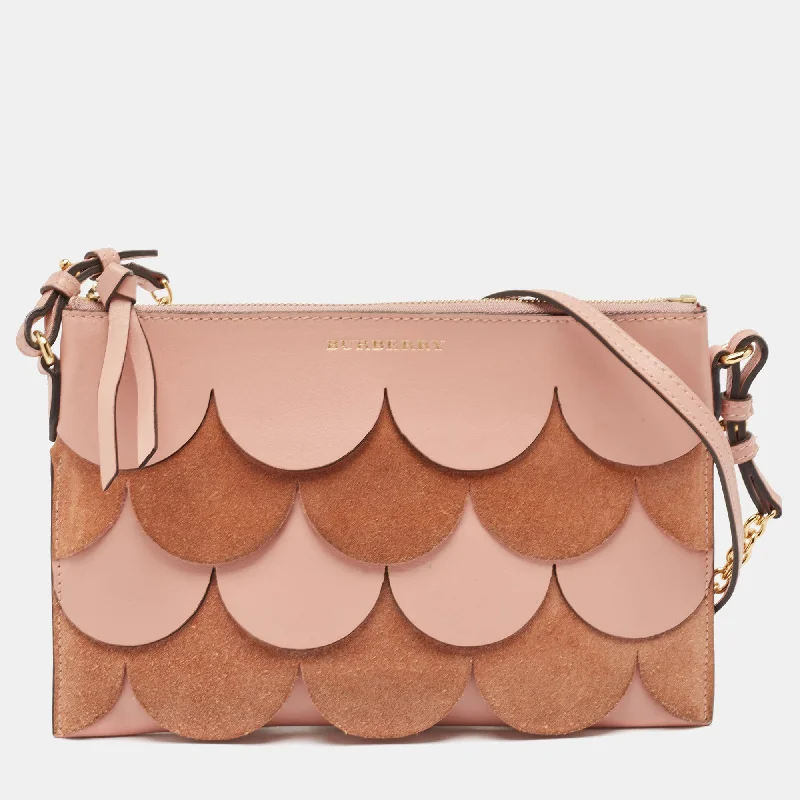 Women's crossbody bag performance bundle -Burberry Pink Leather And Suede Peyton Scalloped Crossbody Bag