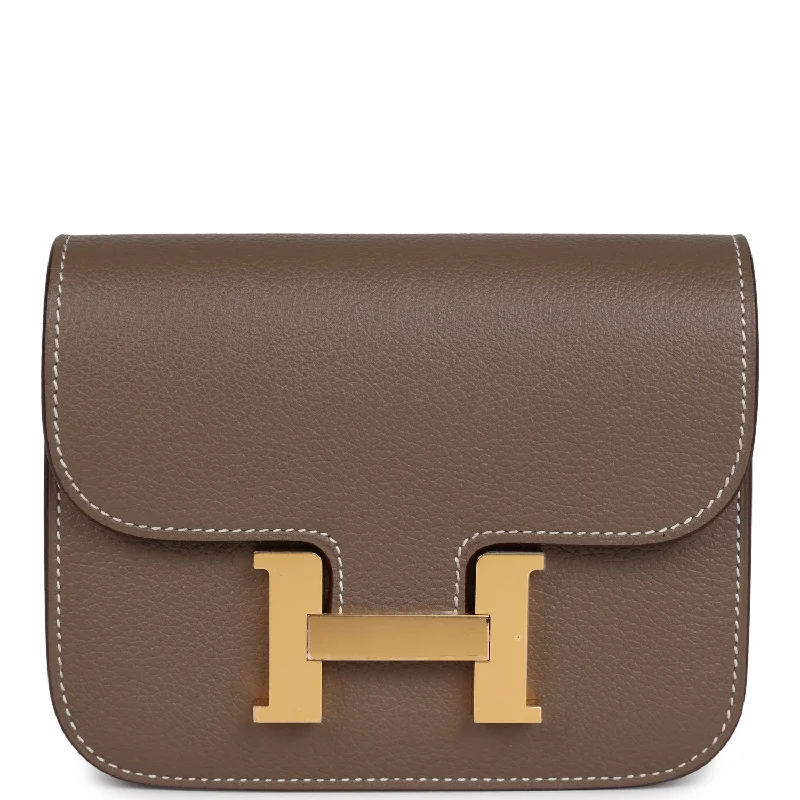 Women's wallet numbered series -Hermes Constance Slim Wallet Etoupe Evercolor Gold Hardware