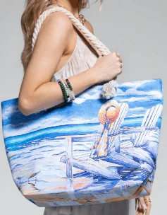 Women's tote bags bold -Beach Scene Painted Tote Bag