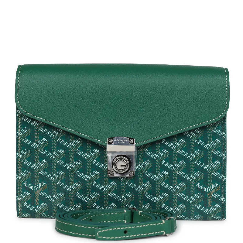 Women's wallet custom stitching -Goyard Goyardine Green Chypre Wallet-Pouch Palladium Hardware