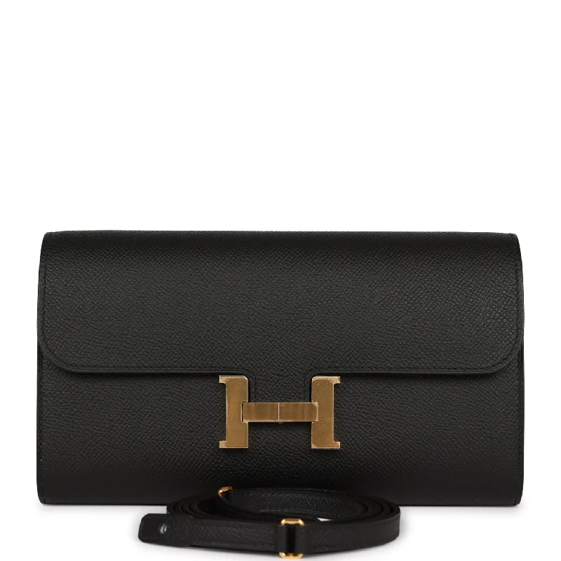 Women's wallet trendy sale -Hermes Constance Wallet To Go Black Epsom Gold Hardware