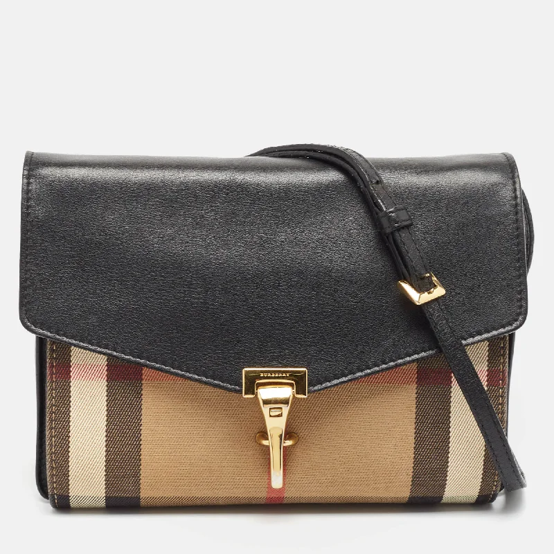 Women's crossbody bag limited collection -Burberry Black House Check Fabric And Leather Small Macken Crossbody Bag