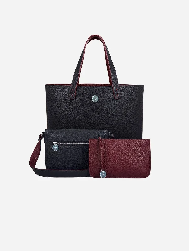 Women's bucket bag sport apparel -3 Vegan Leather Bags in 1 | Navy & Burgundy