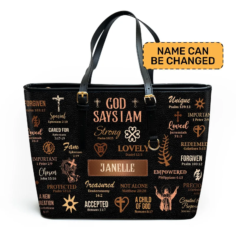 Women's tote bags studded -God Says I Am - Personalized Leather Totebag MB21