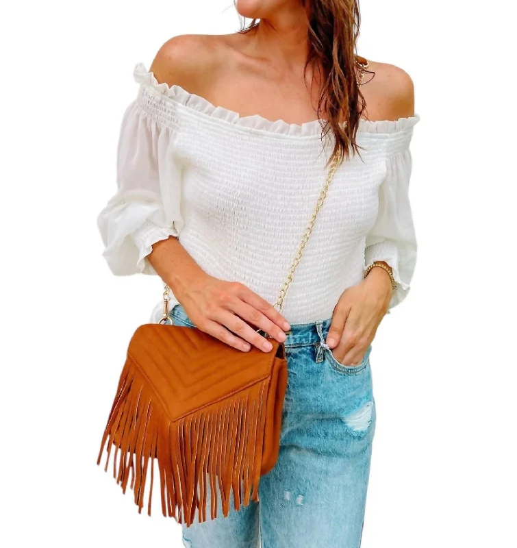 Women's crossbody bag peak-fashion piece -Quilted Crossbody Fringe Bag In Camel