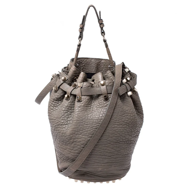 Women's bucket bag performance outfit -Alexander Wang Taupe Textured Leather Diego Bucket Bag