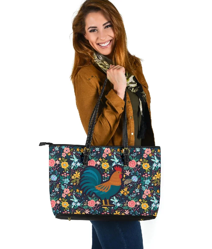 Women's tote bags durable-fashion -Floral Rooster Tote Bag