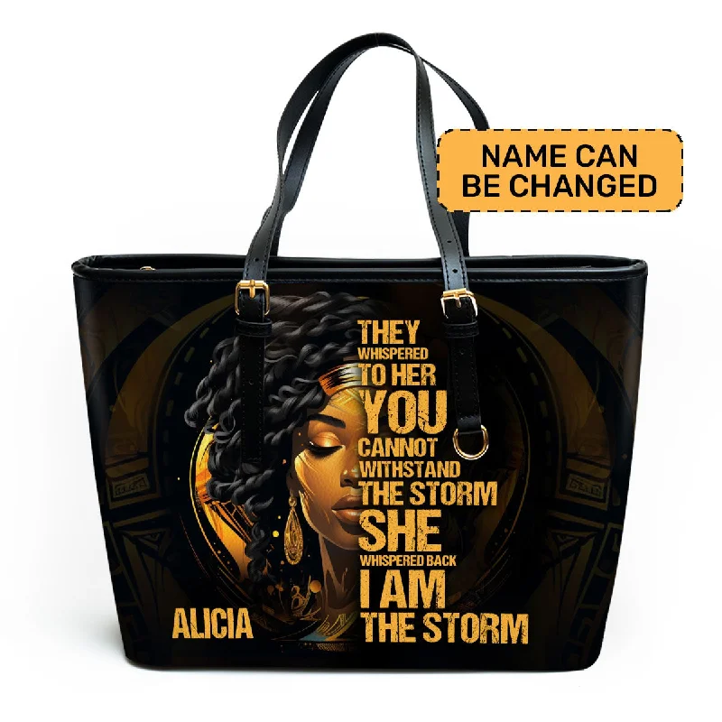 Women's tote bags inner-lining -I Am The Storm - Personalized Leather Totebag SB113