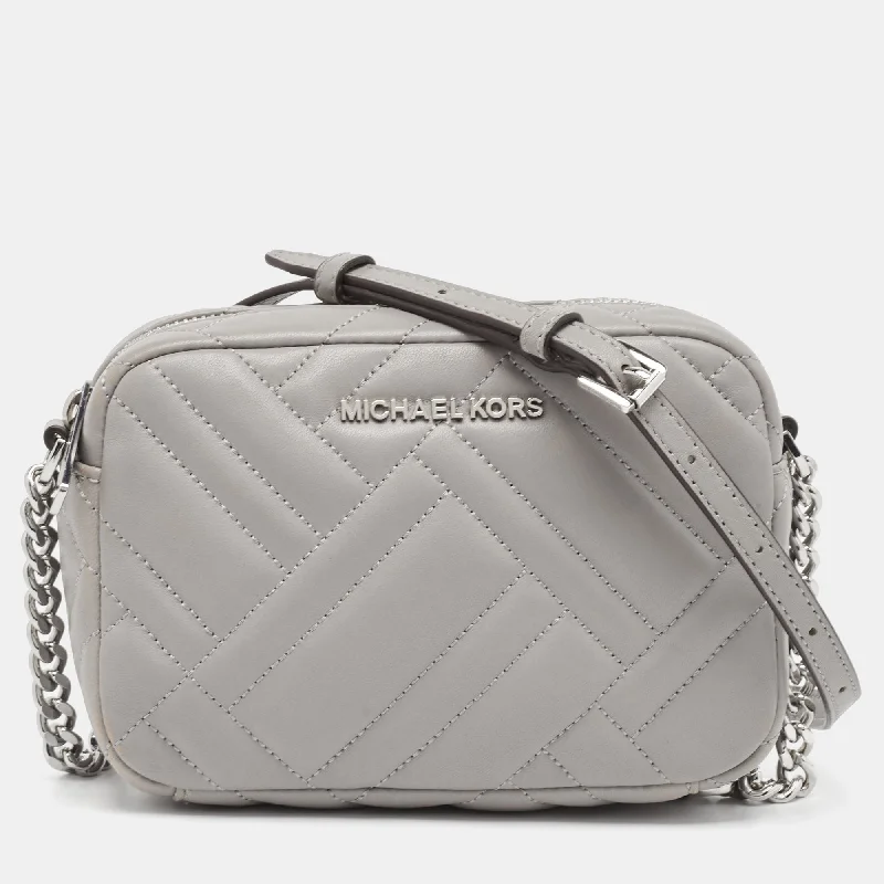 Women's crossbody bag cool texture -Michael Kors Grey Quitted Leather Vivianne Camera Crossbody Bag