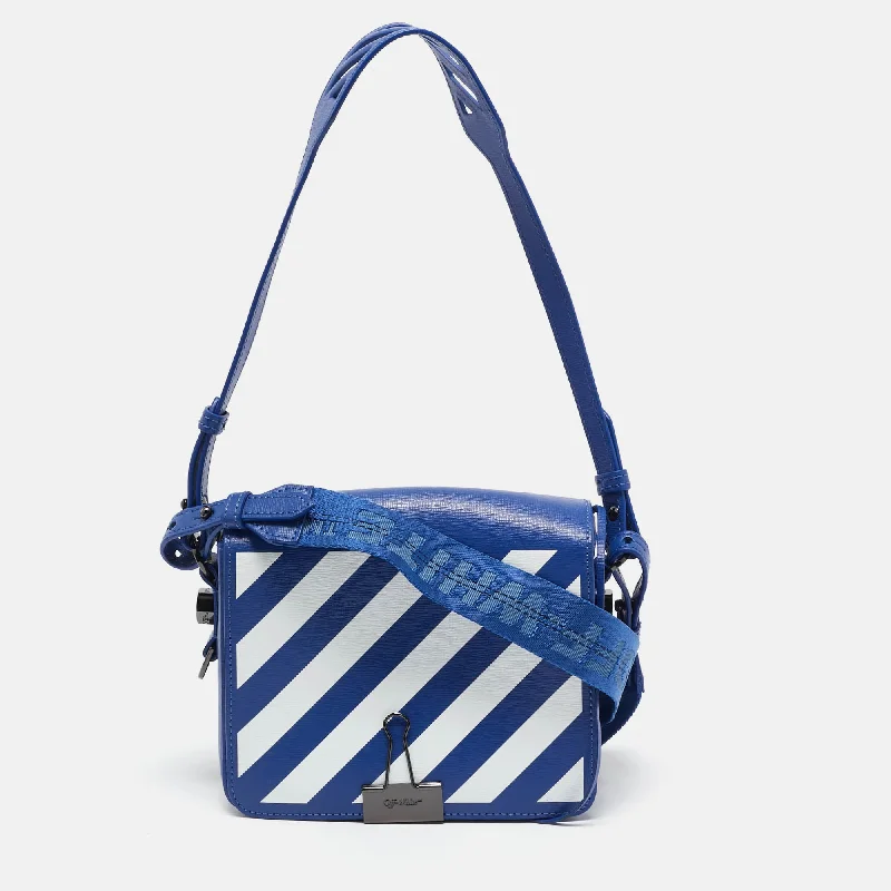 Women's crossbody bag pro ensemble -Off-White Blue/white Diagonal Print Leather Binder Clip Crossbody Bag