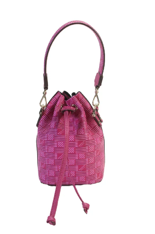 Women's bucket bag branded detail -Moreau Womens Pink Fuschia Printed La Pon Mini Bucket Bag Handbag