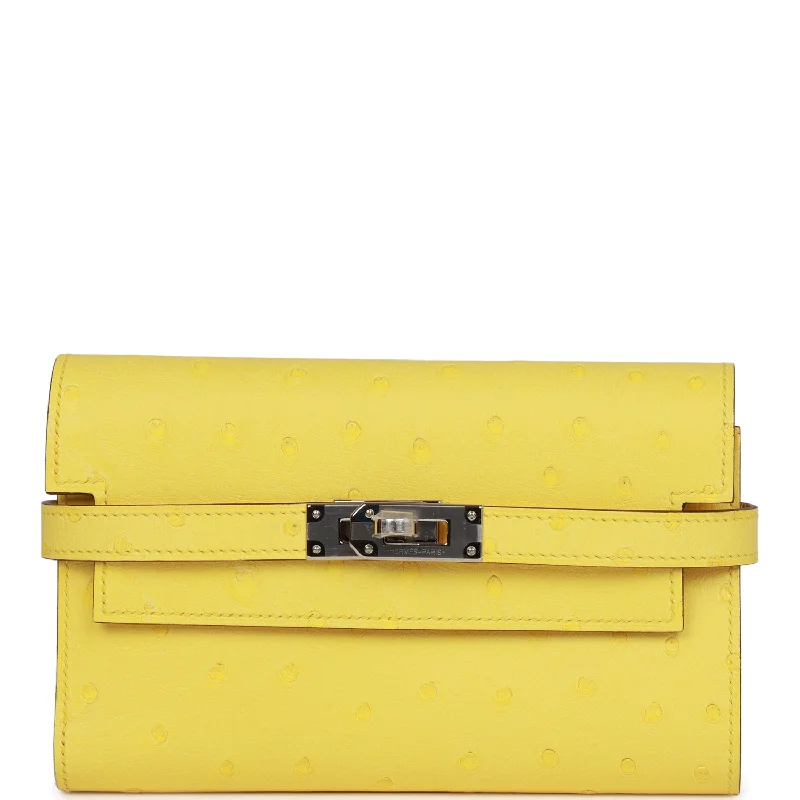 Women's wallet signature collection -Hermes Medium Kelly Depliant Wallet Jaune Citron Ostrich Palladium Hardware