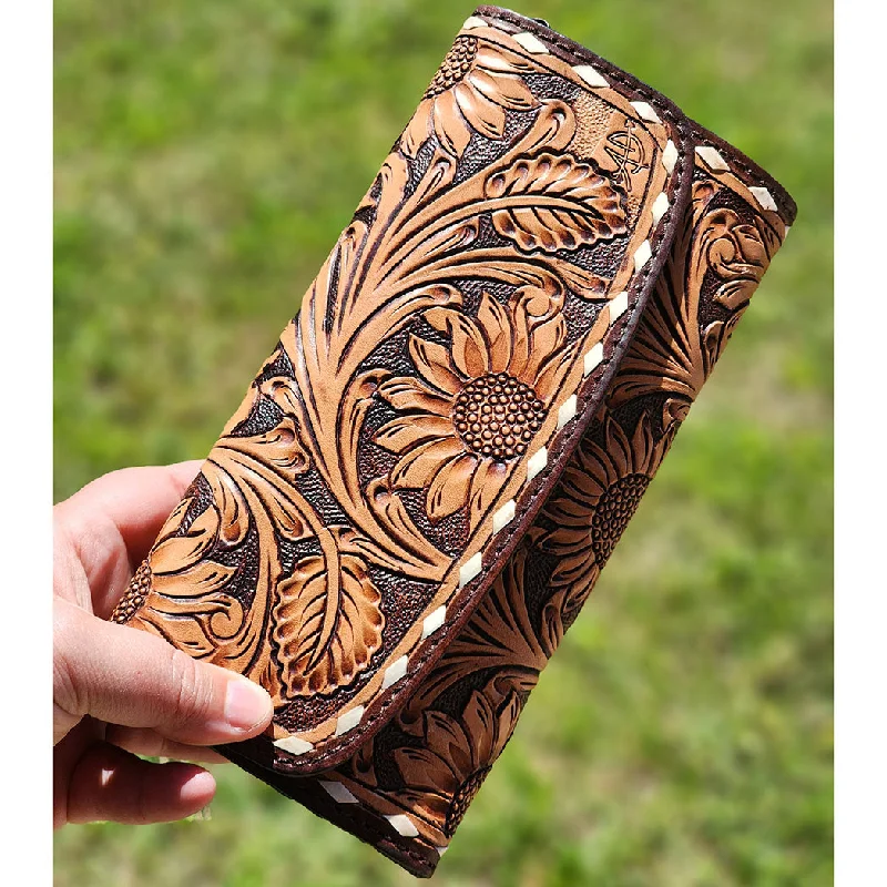 Women's wallet cool outfit -American Darling Sunflower Tooled Clutch/Wallet