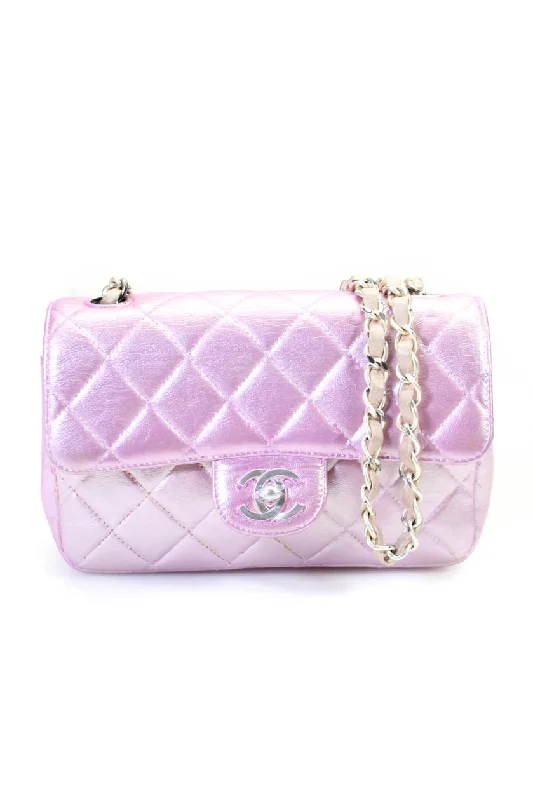 Women's crossbody bag pro apparel -Chanel Womens Quilted Pearlescent Leather Faux Turnlock Crossbody Handbag Pink