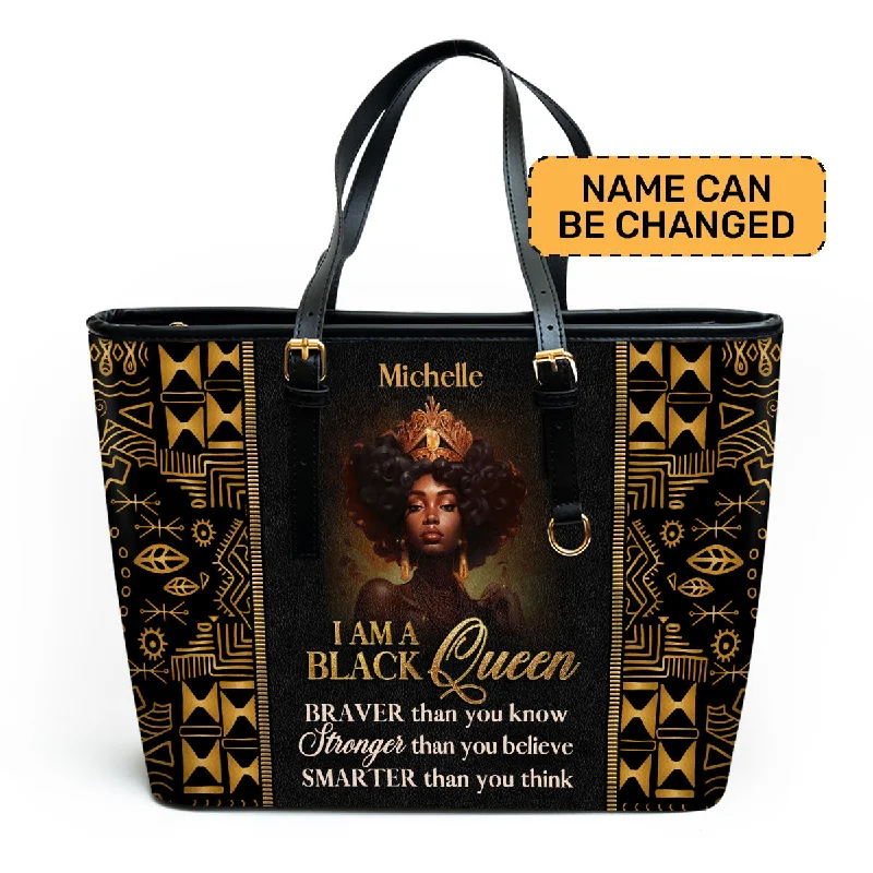 Women's tote bags tassel -I Am A Black Queen - Personalized Leather Totebag MB30