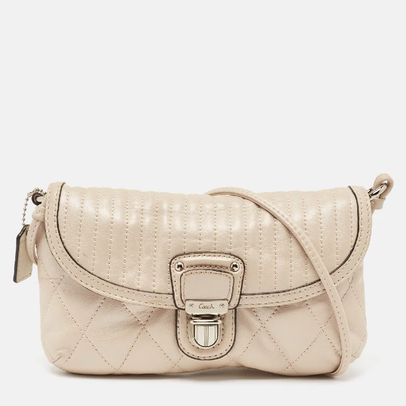 Women's crossbody bag performance apparel -Coach Beige Quilted Leather Push Lock Crossbody Bag