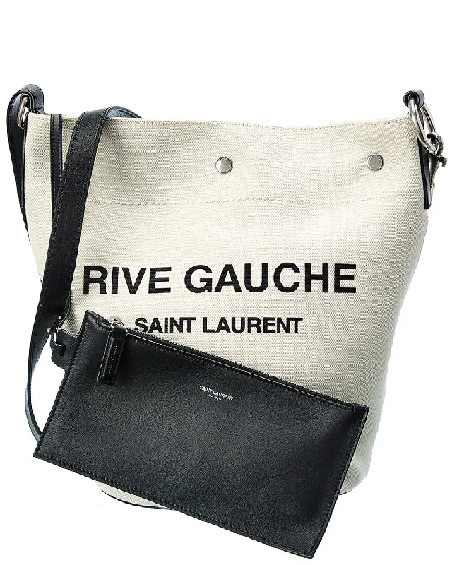 Women's bucket bag relaxed style -Saint Laurent Rive Gauche Canvas & Leather Bucket Bag