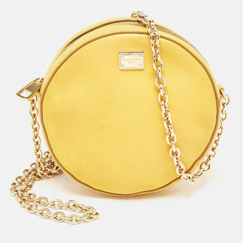 Women's crossbody bag custom bundle -Dolce & Gabbana Yellow Leather Glam Round Crossbody Bag