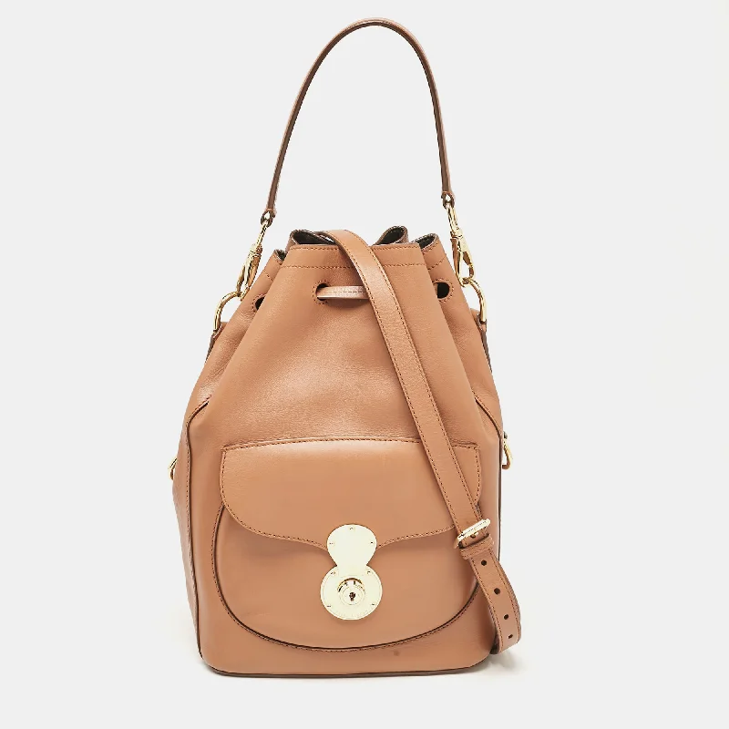 Women's bucket bag personal ensemble -Ralph Lauren Brown Leather Ricky Drawstring Bucket Bag