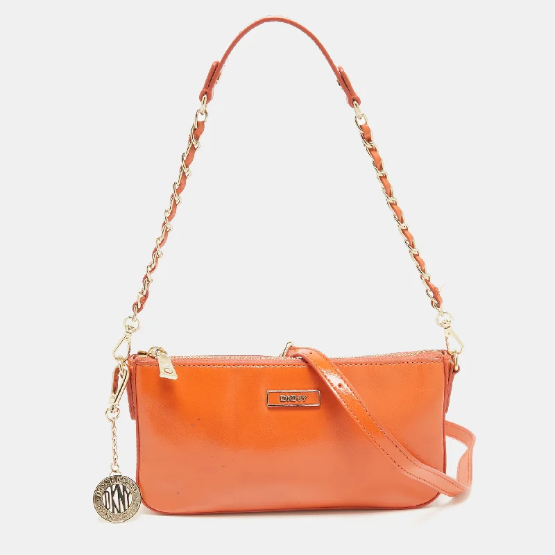 Women's crossbody bag monogram option -Dkny Orange Patent Leather Crossbody Bag