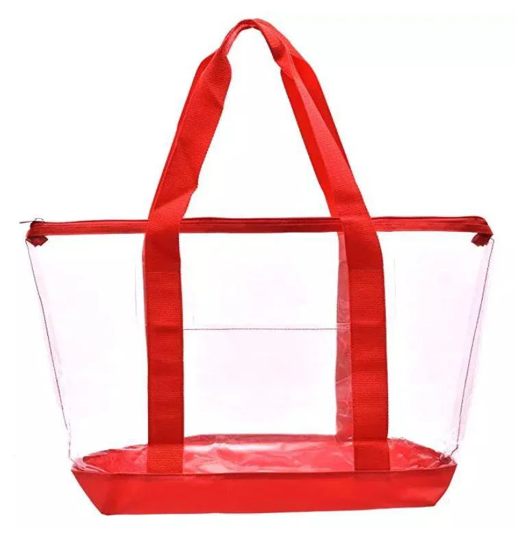 Women's tote bags sleek-finish -Large Clear Tote Bag with zipper closure (CH-706-RED)