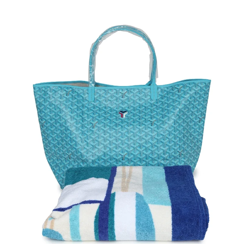 Women's tote bags faux-leather-chic -Goyard Goyardine Turquoise St. Louis GM Tote Bag & Balise Towel Palladium Hardware