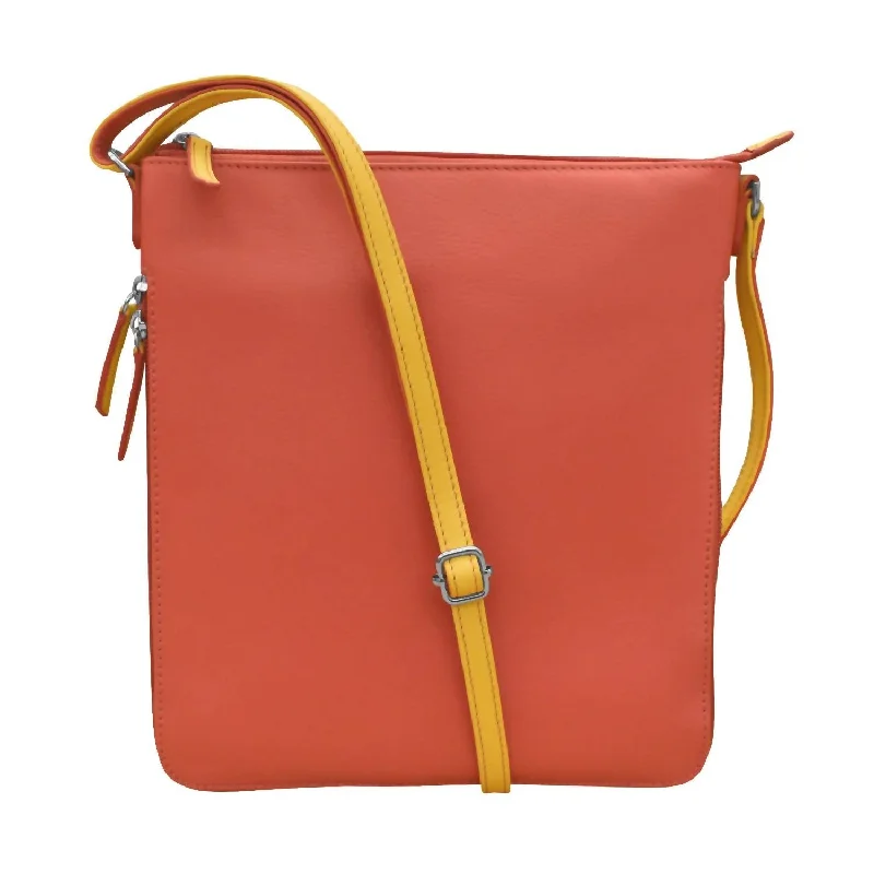 Women's crossbody bag fashion ensemble -Women's Expandable Crossbody Bag In Coral Sunshine