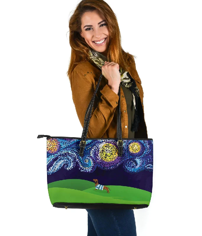 Women's tote bags chic -Starry Night Dachshund Large Tote Bag