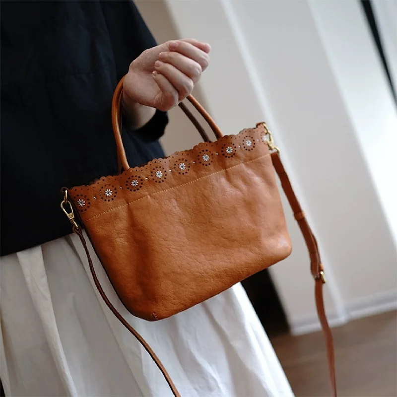 Handbags elegant-fit -Vegetable Tanned Leather French Flower Handbag