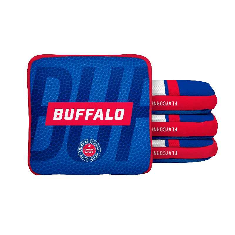 Women's bucket bag budget sale -Buffalo Football Gameday Stripes Synergy Edge Cornhole Bags