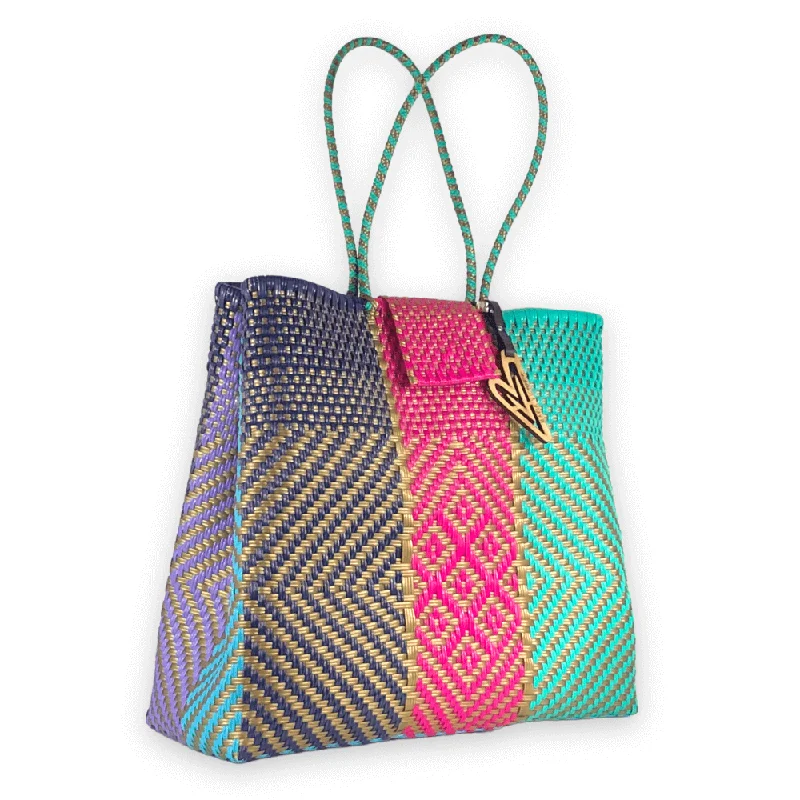 Women's tote bags vintage-charm -Maria Victoria | Mardi Gras | Upcycled, Handwoven, Multicolor Shoulder Tote