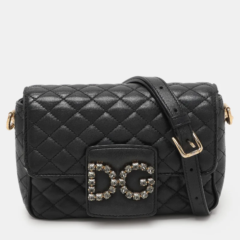 Women's crossbody bag squad sale -Dolce & Gabbana Black Quilted Leather Dg Millennials Crossbody Bag