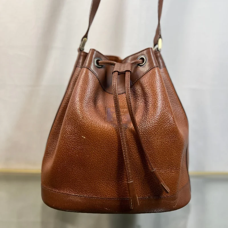 Women's bucket bag featherlight feel -BURBERRYs Brown Grained Leather Vintage Drawstring Bucket Bag