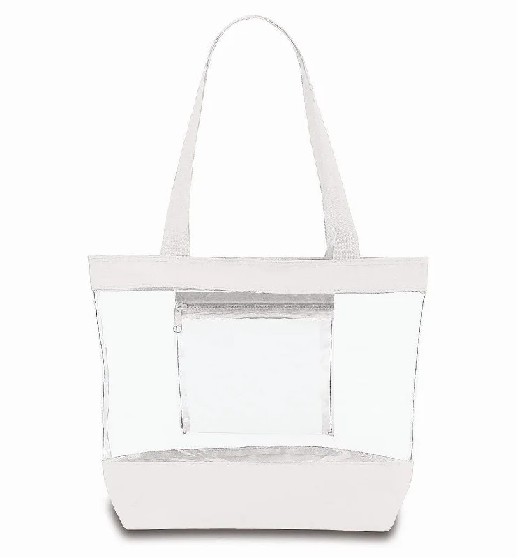 Women's tote bags multi-compartment -Medium Clear Tote Bag w/ Zipper Closure and Interior Pocket - WHITE (BG201-WHT)