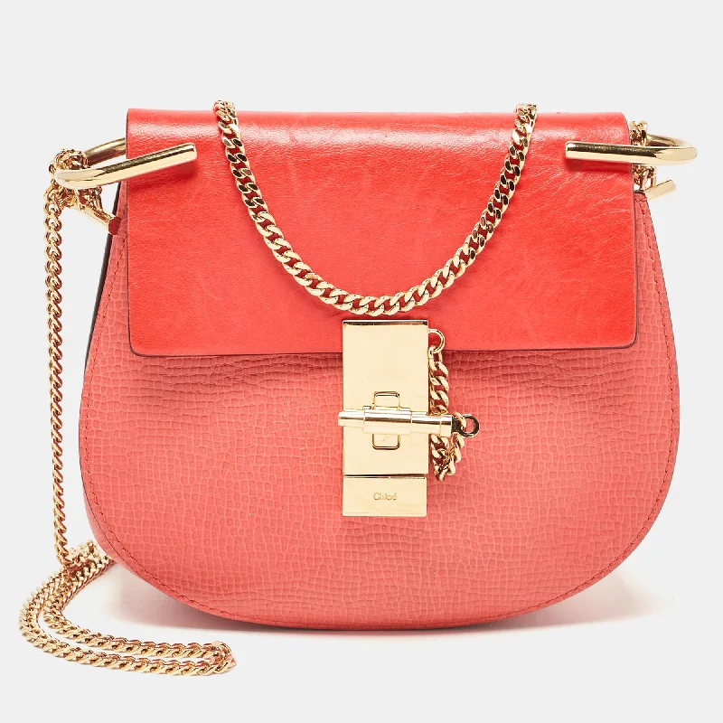 Women's crossbody bag custom collection -Chloe Orange Leather Small Drew Chain Crossbody Bag