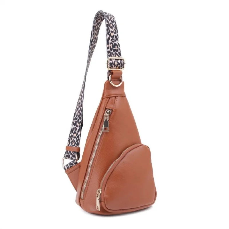 Women's crossbody bag quality deal -Women's Jessi Leopard Strap Crossbody Sling Bag In Cognac