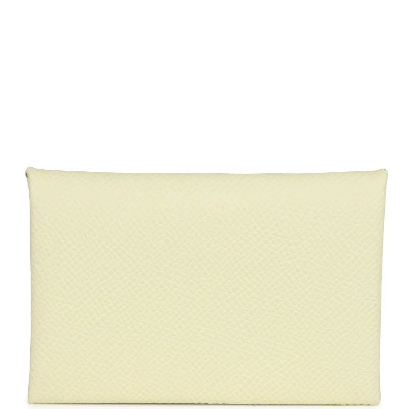 Women's wallet lightweight special -Hermes Calvi Card Holder Jaune Milton Epsom Palladium Hardware