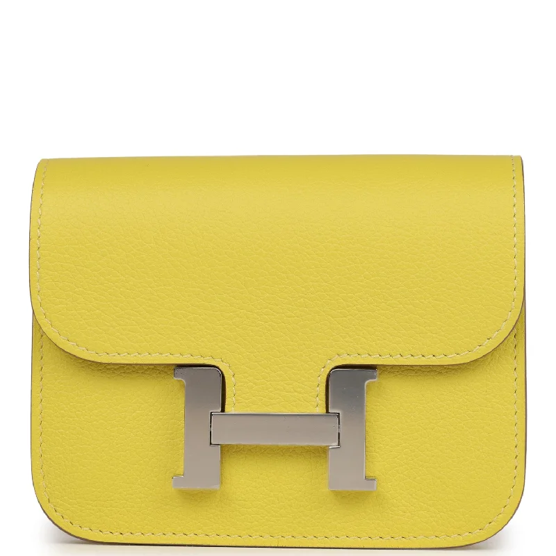 Women's wallet evening elegance -Hermes Constance Slim Wallet Lime Evercolor Palladium Hardware