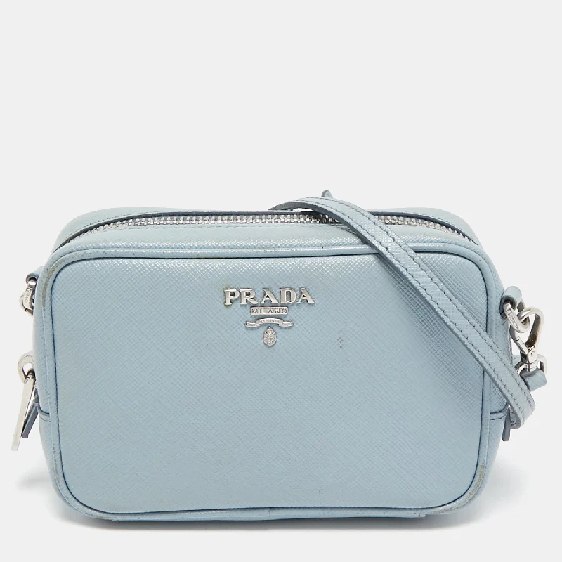 Women's crossbody bag sport offer -Prada Light Blue Saffiano Lux Leather Mini Camera Crossbody Bag