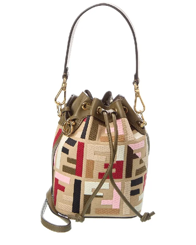 Women's bucket bag light apparel -FENDI Mon Tresor Mini FF Canvas & Leather Bucket Bag